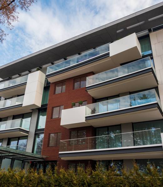 Modern apartment house during the day, Bucharest, Romania